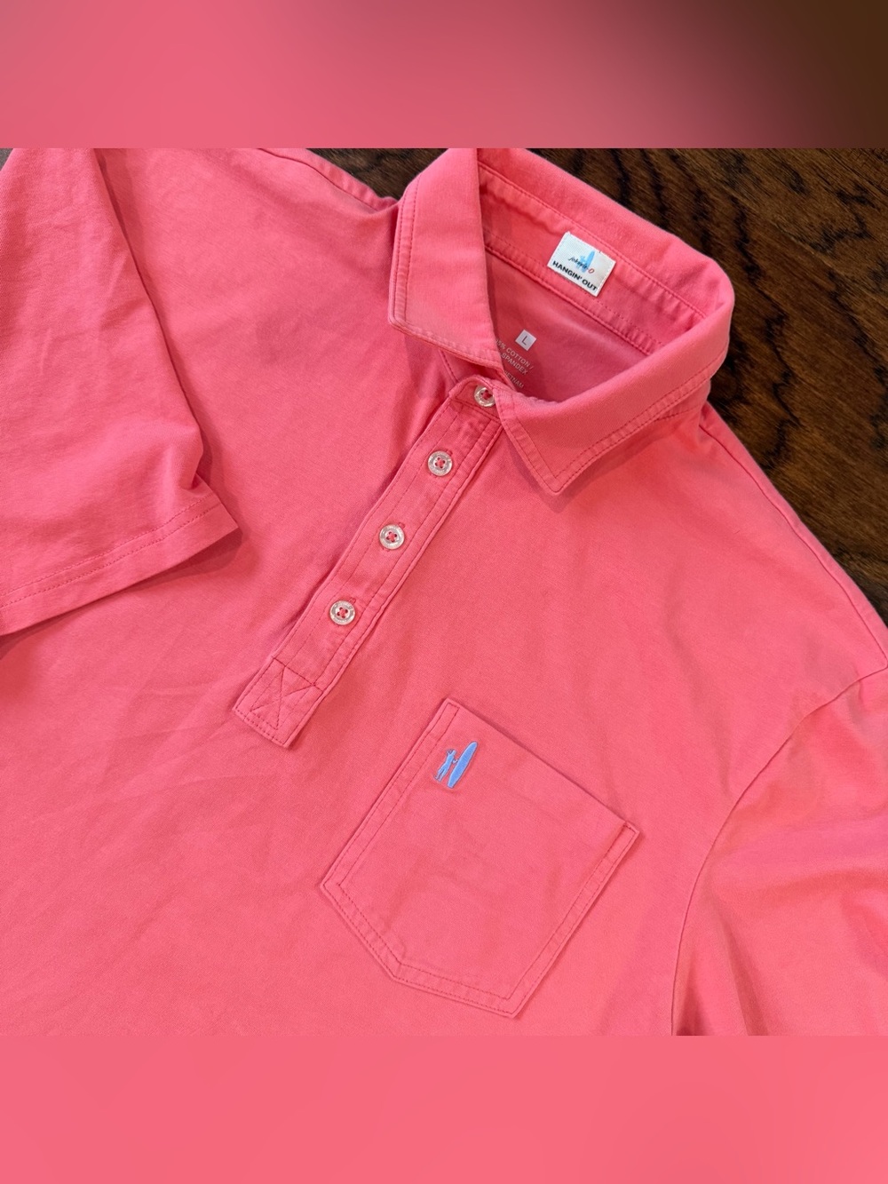 Johnnie-O Hangin Out Men’s Polo Shirt L Coral Pink Cotton Spandex Short Sleeve